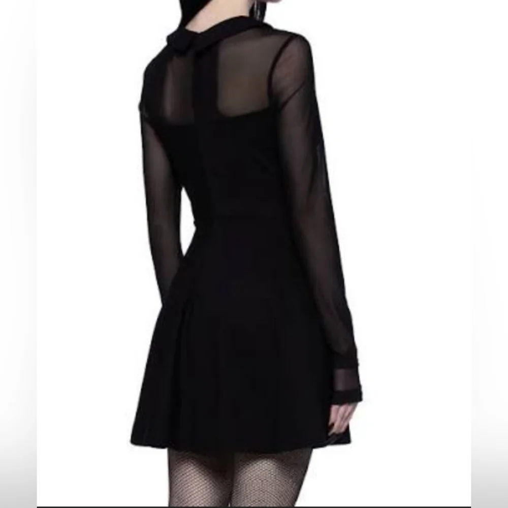 Dolls Kill x Emily (Size 2X) Black Cat Face Sheer Thumbhole Cuff LS Mini Dress - Picture 14 of 16